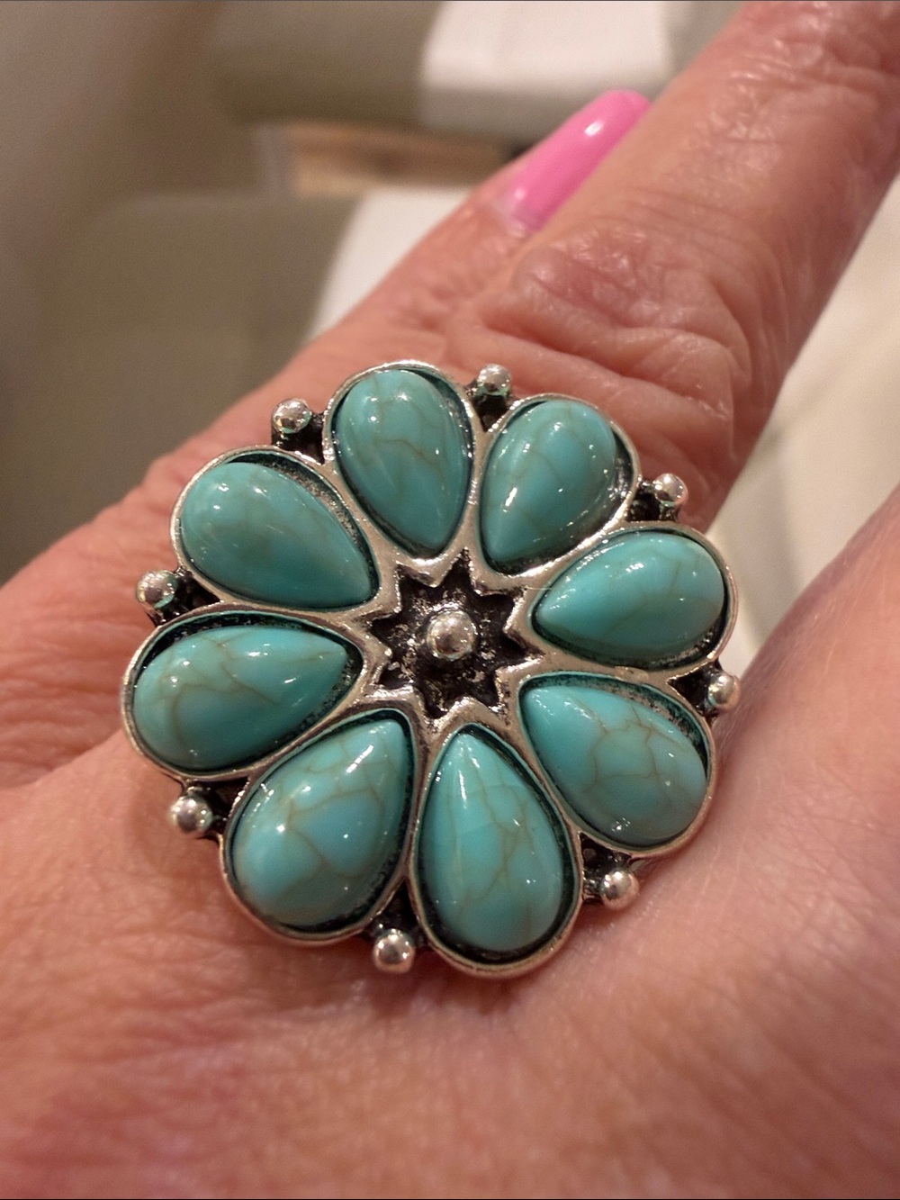 Turquoise Floral Teardrop Statement Ring - Women Jewelry 7.25